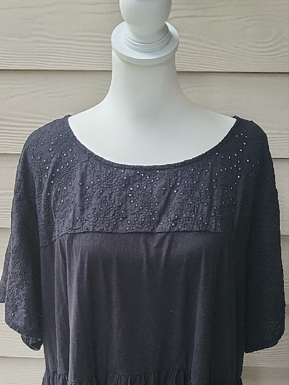 Vintage Cotton Jersey Crew Neck Eyelet Yoke Babydoll Top Size 3X - Picture 2 of 15